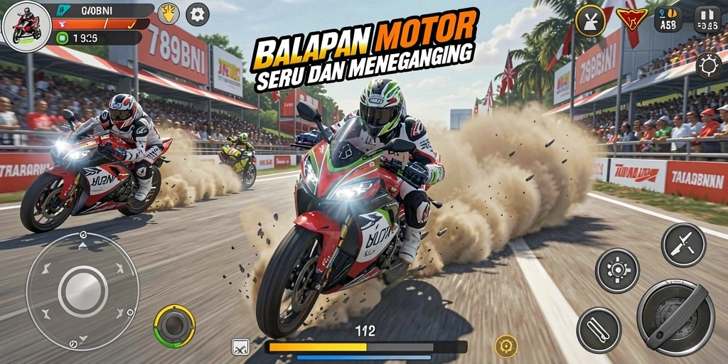 Tampilan gameplay seru 789BNI dengan balapan motor yang menegangkan.