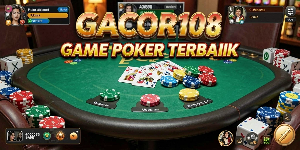 Screenshot gameplay GACOR108 menunjukkan intensitas permainan poker yang seru.