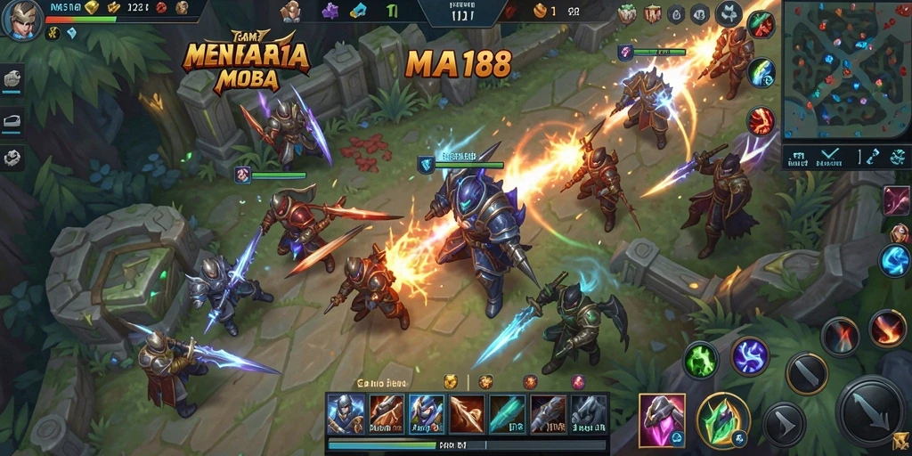 Tampilan gameplay seru dalam pertempuran MOBA menegangkan.