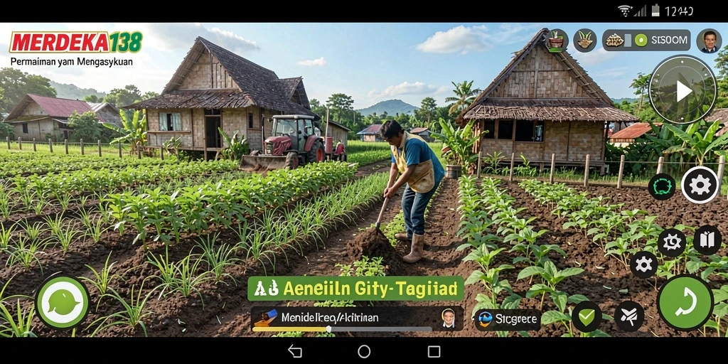 Tangkapan layar gameplay <strong>MERDEKA138</strong> menampilkan aksi bertani yang seru.