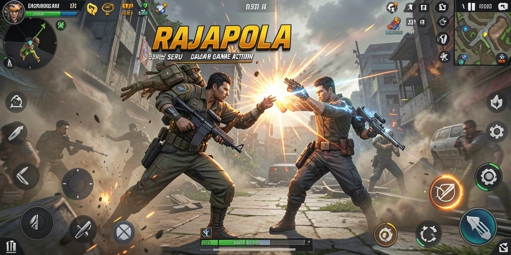 Screenshot gameplay RAJAPOLA yang menampilkan pertarungan penuh aksi.