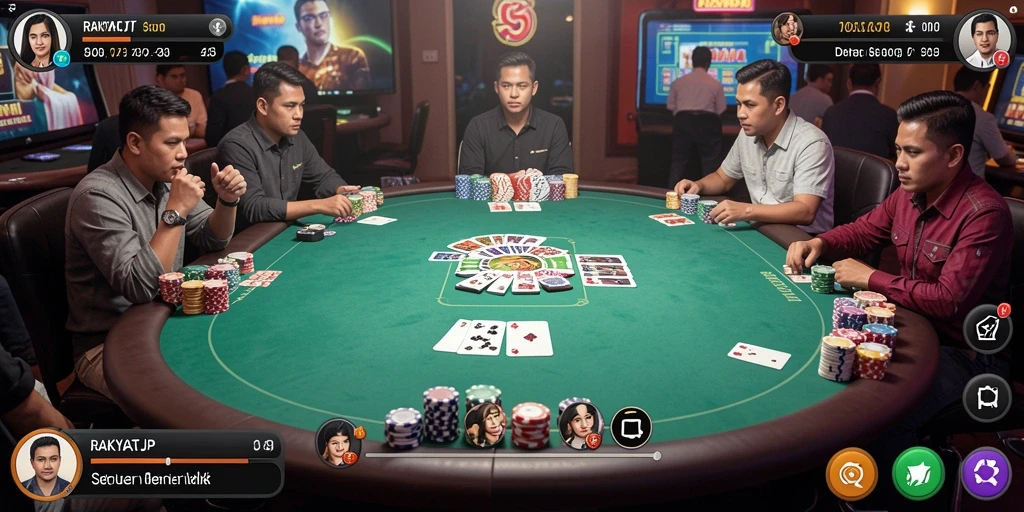 Tampilan gameplay RAKYATJP yang menarik dan penuh aksi poker.