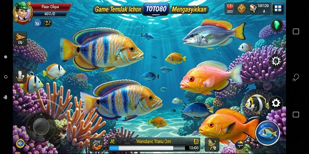 Gameplay seru Tembak Ikan di TOTO80 dengan berbagai ikan berwarna.